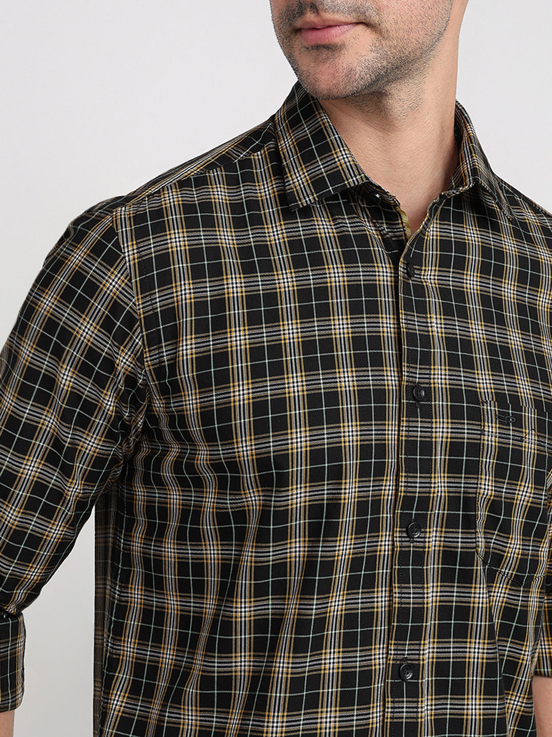 Colorplus Men Black Checks Regular Fit Cotton Full Sleeve Casual Shirt