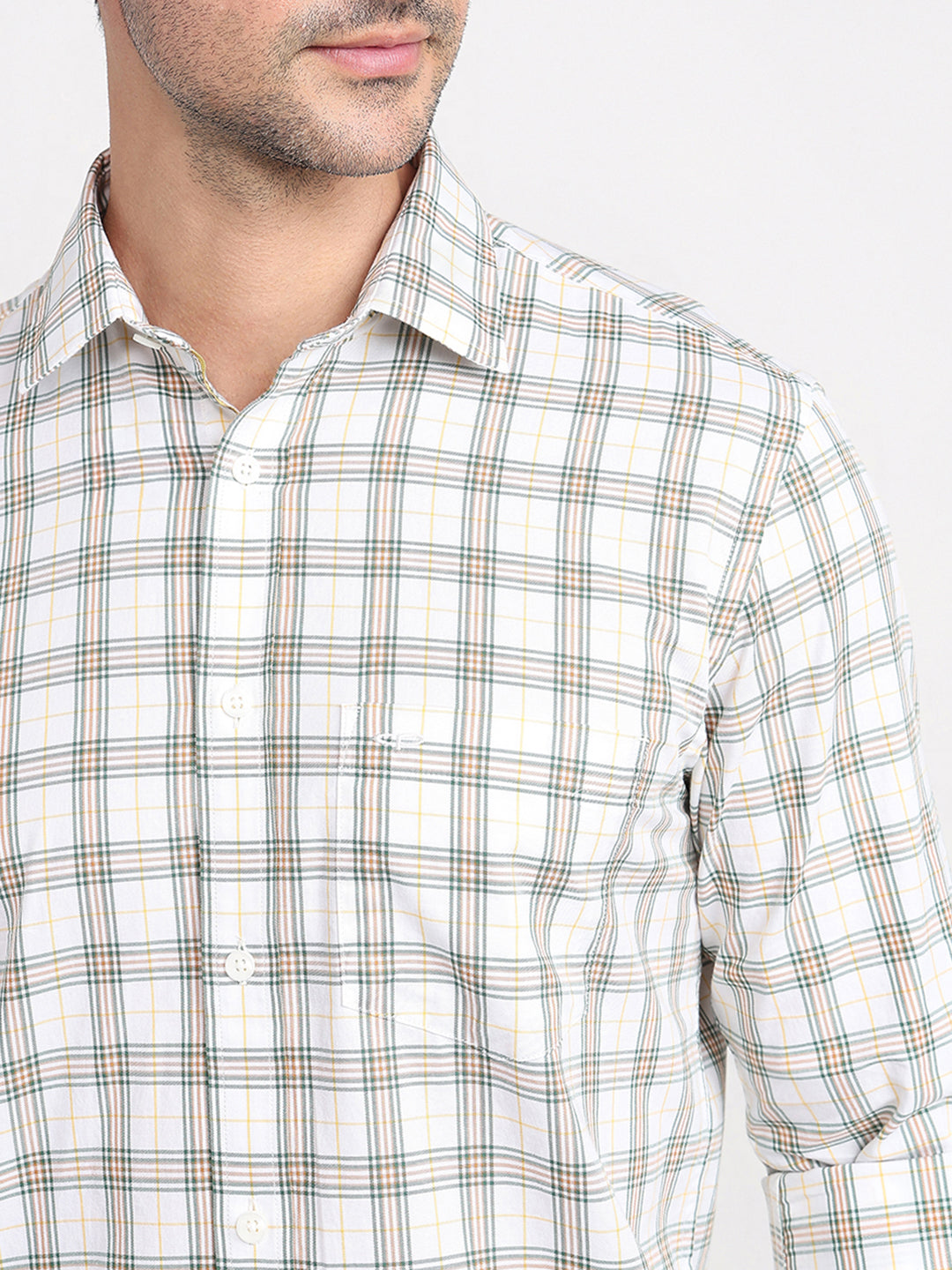 Colorplus Men White Checks Regular Fit Cotton Full Sleeve Casual Shirt