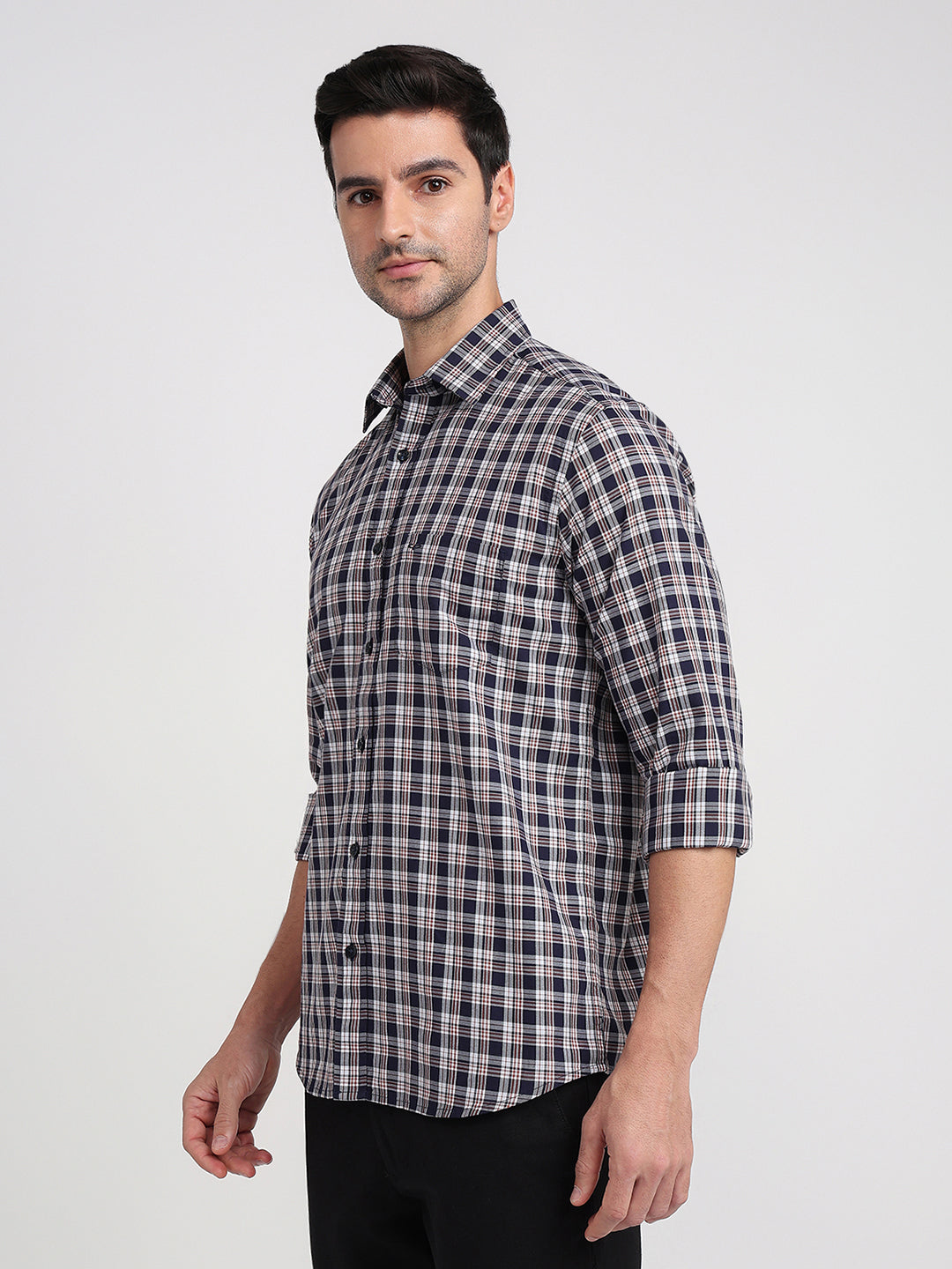 Colorplus Men Blue Checks Regular Fit Cotton Full Sleeve Casual Shirt