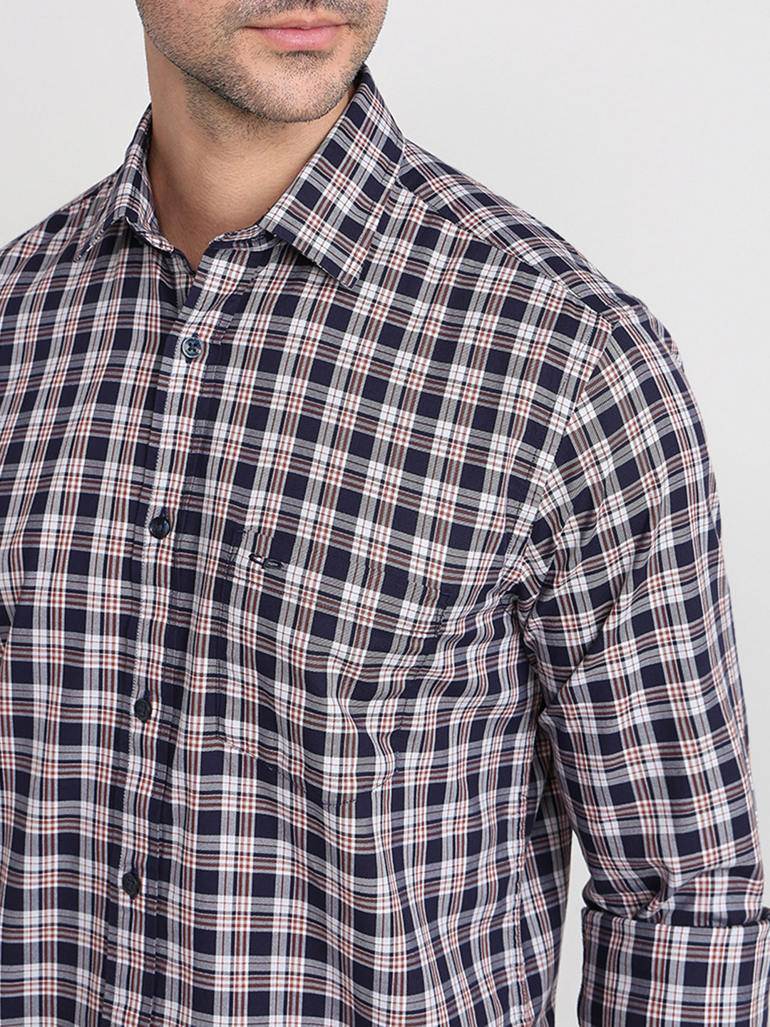Colorplus Men Blue Checks Regular Fit Cotton Full Sleeve Casual Shirt