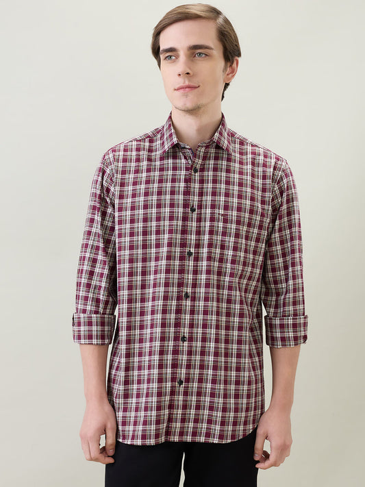 Colorplus Men Maroon Checks Regular Fit Cotton Full Sleeve Casual Shirt