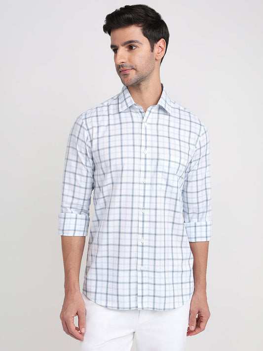 Colorplus Men White Checks Regular Fit Cotton Full Sleeve Casual Shirt