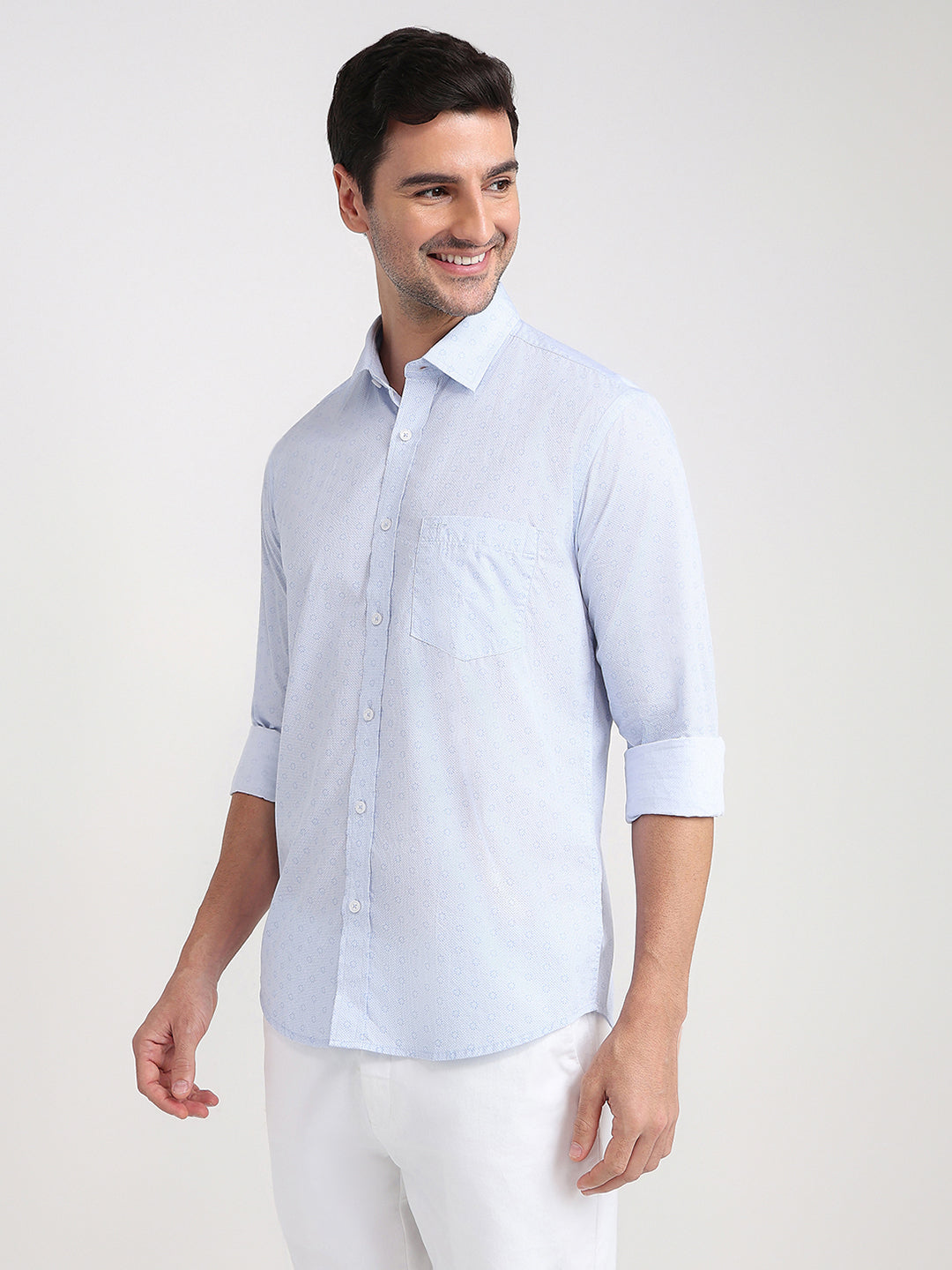 Colorplus Men Blue Printed Regular Fit Cotton Full Sleeve Casual Shirt