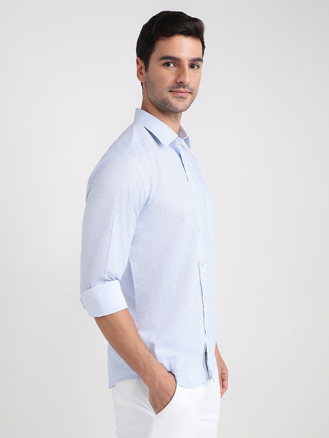 Colorplus Men Blue Printed Regular Fit Cotton Full Sleeve Casual Shirt