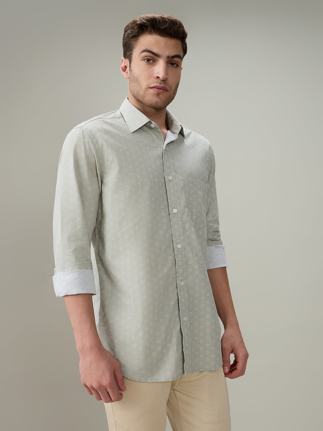 Colorplus Men Green Printed Regular Fit Cotton Full Sleeve Casual Shirt