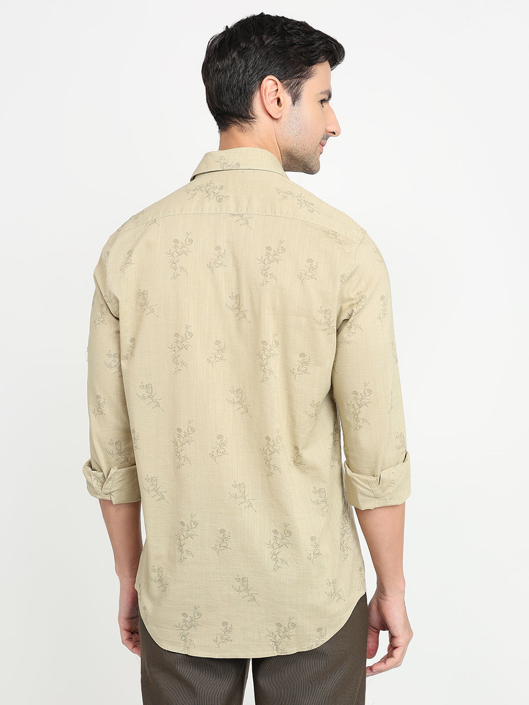Colorplus Men Khaki Printed Regular Fit Cotton Full Sleeve Casual Shirt