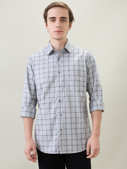 Colorplus Men Grey Checks Regular Fit Cotton Full Sleeve Casual Shirt