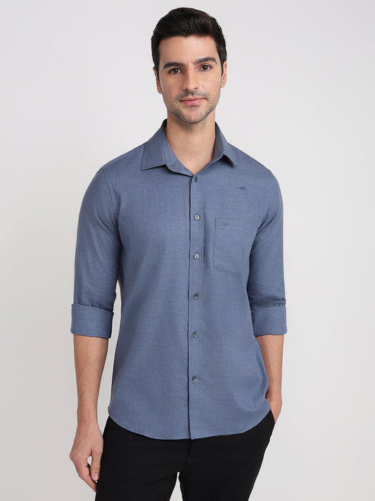 Colorplus Men Blue Solid Regular Fit Cotton Full Sleeve Casual Shirt