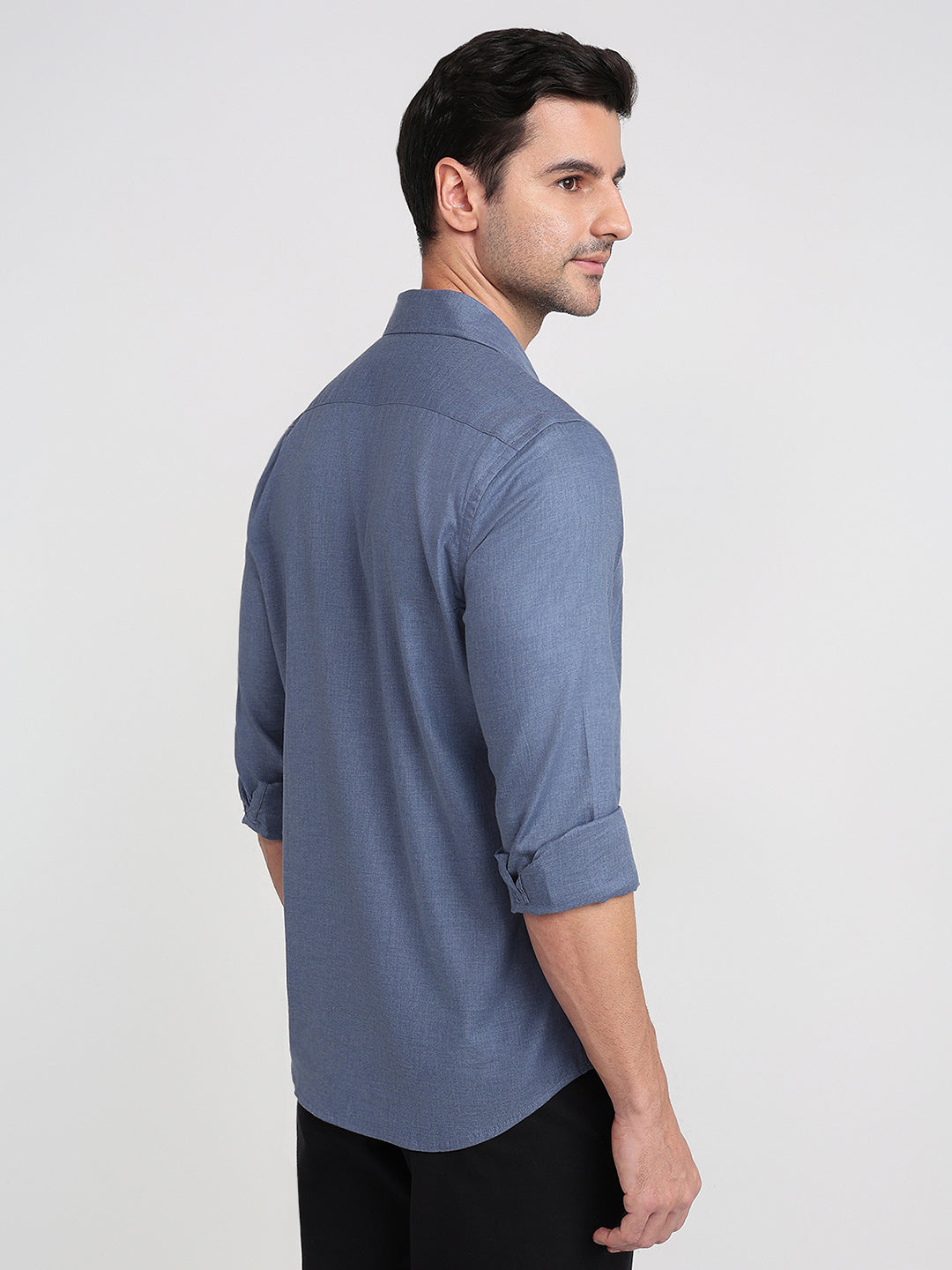Colorplus Men Blue Solid Regular Fit Cotton Full Sleeve Casual Shirt