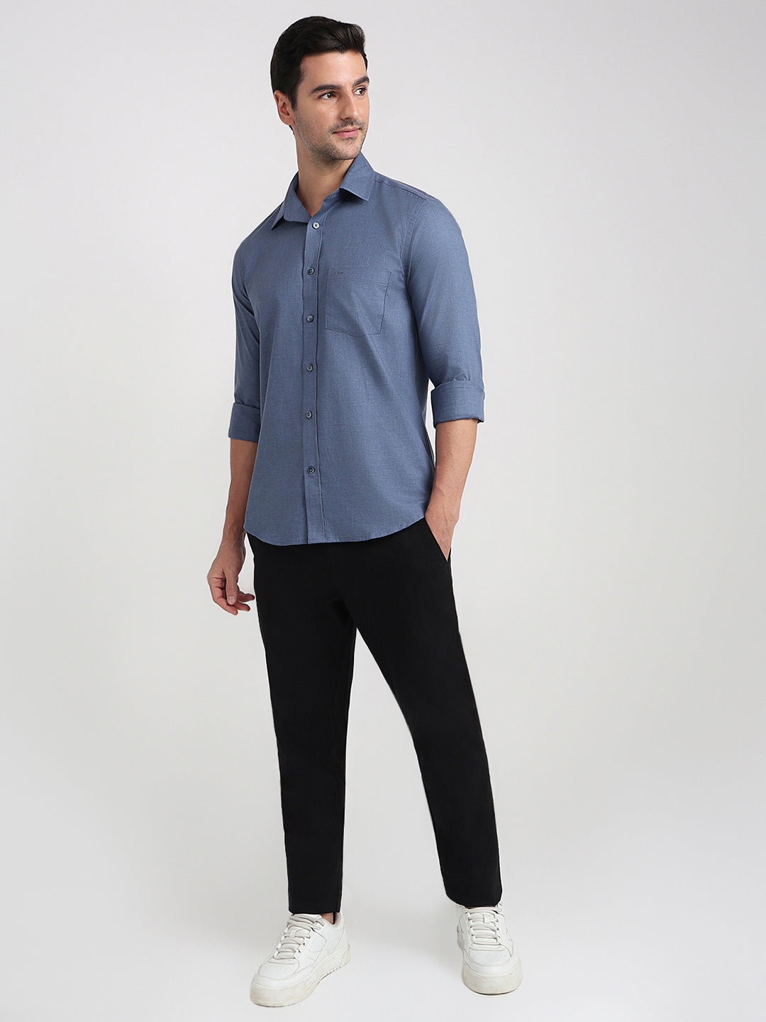 Colorplus Men Blue Solid Regular Fit Cotton Full Sleeve Casual Shirt