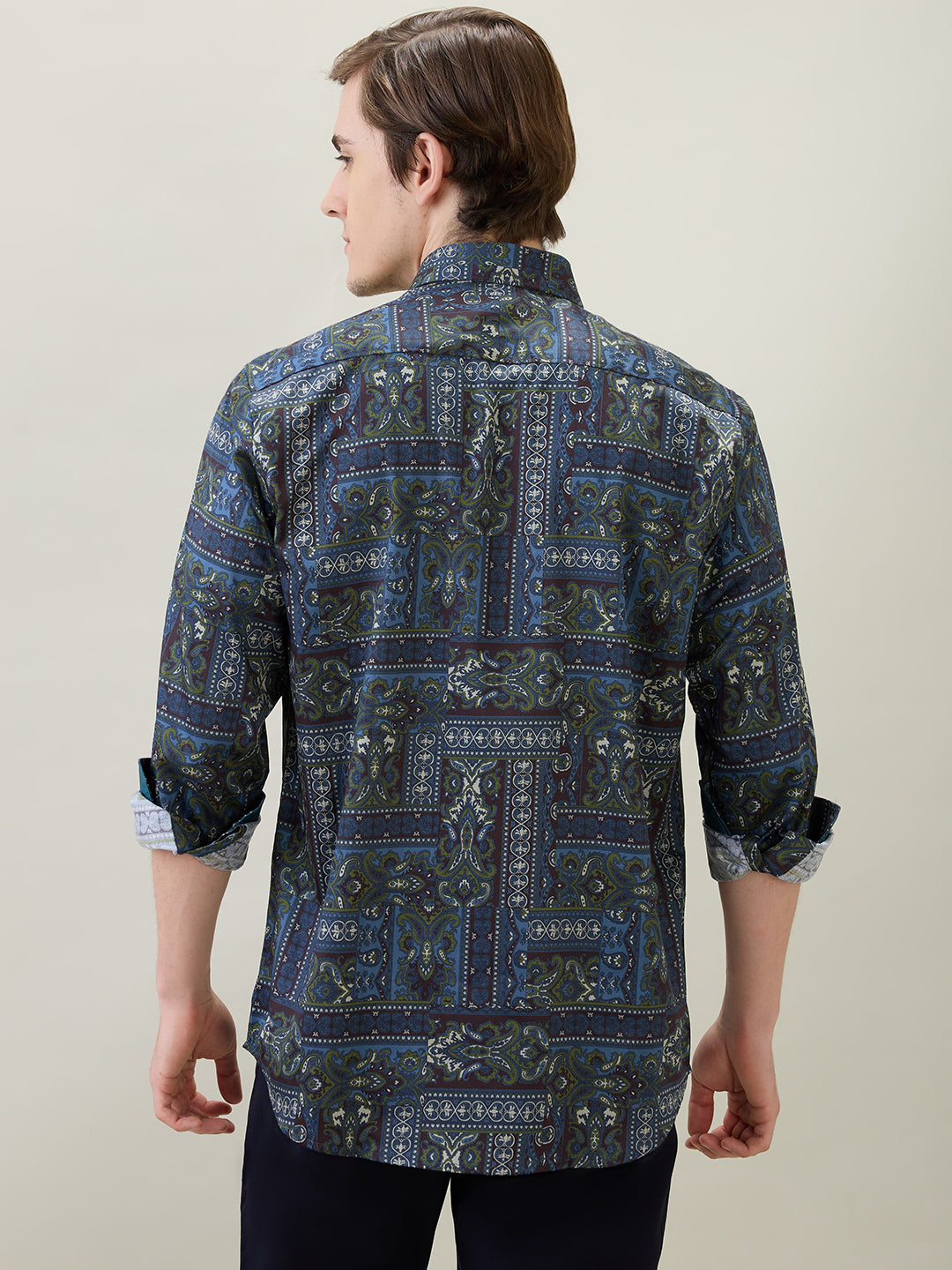 Colorplus Men Blue Printed Regular Fit Cotton Full Sleeve Casual Shirt