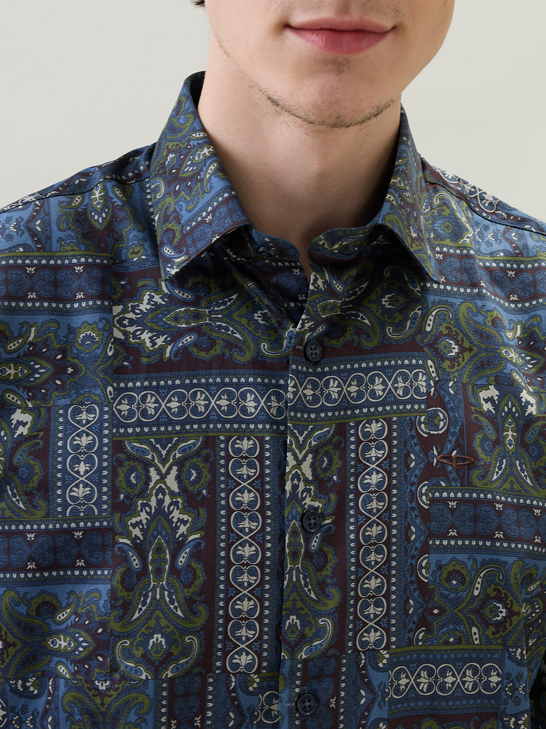 Colorplus Men Blue Printed Regular Fit Cotton Full Sleeve Casual Shirt