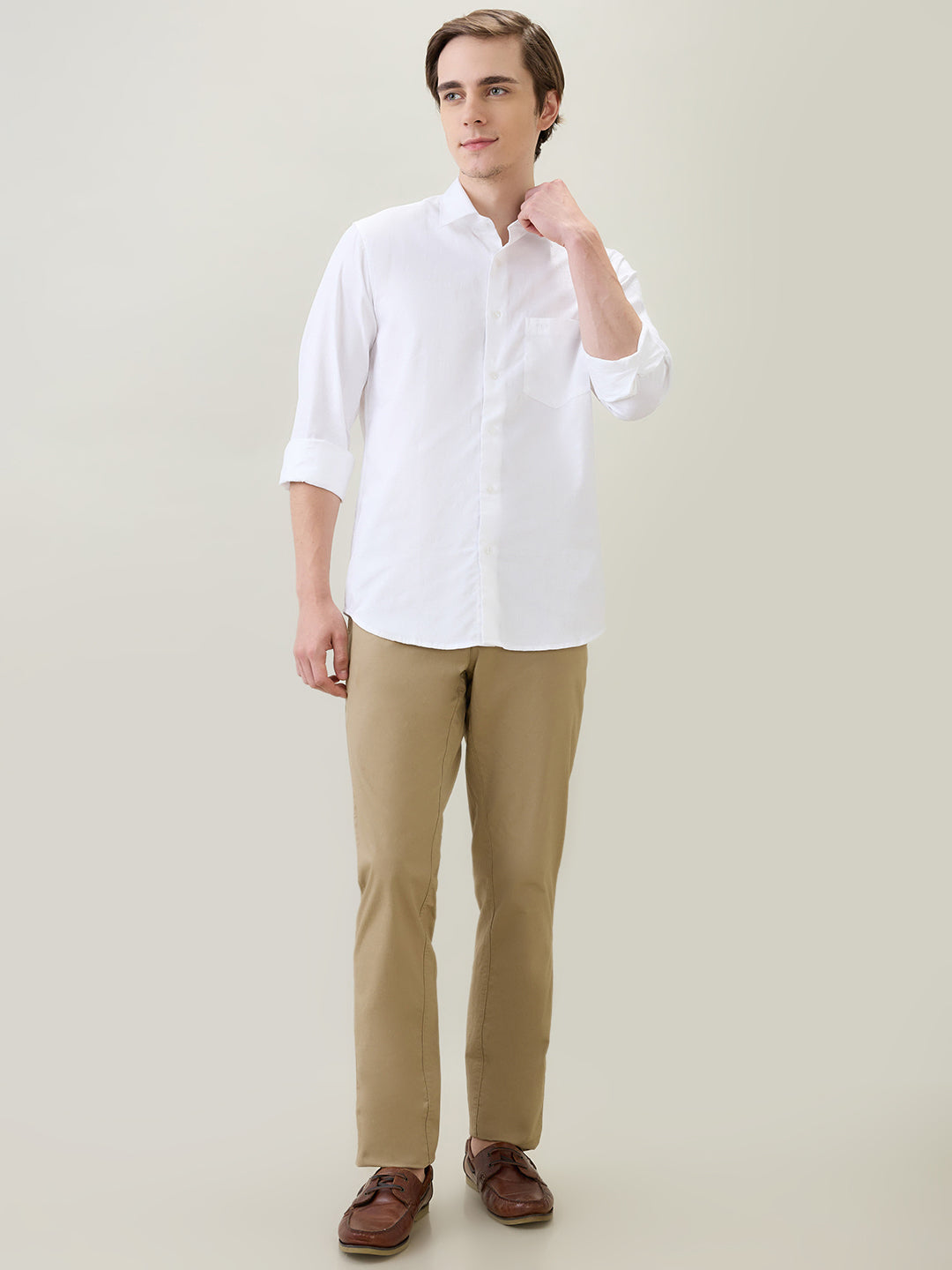 Colorplus Men White Jacquard Regular Fit Cotton Full Sleeve Casual Shirt