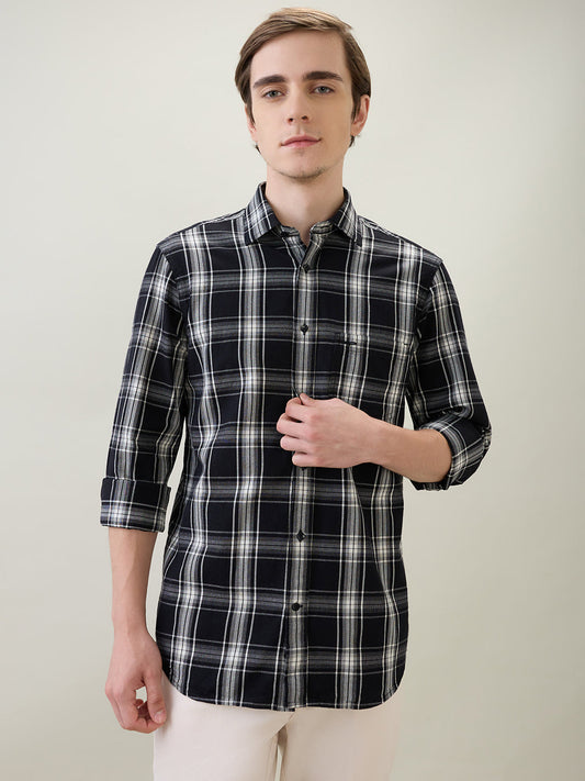 Colorplus Men Black Checks Regular Fit Cotton Full Sleeve Casual Shirt