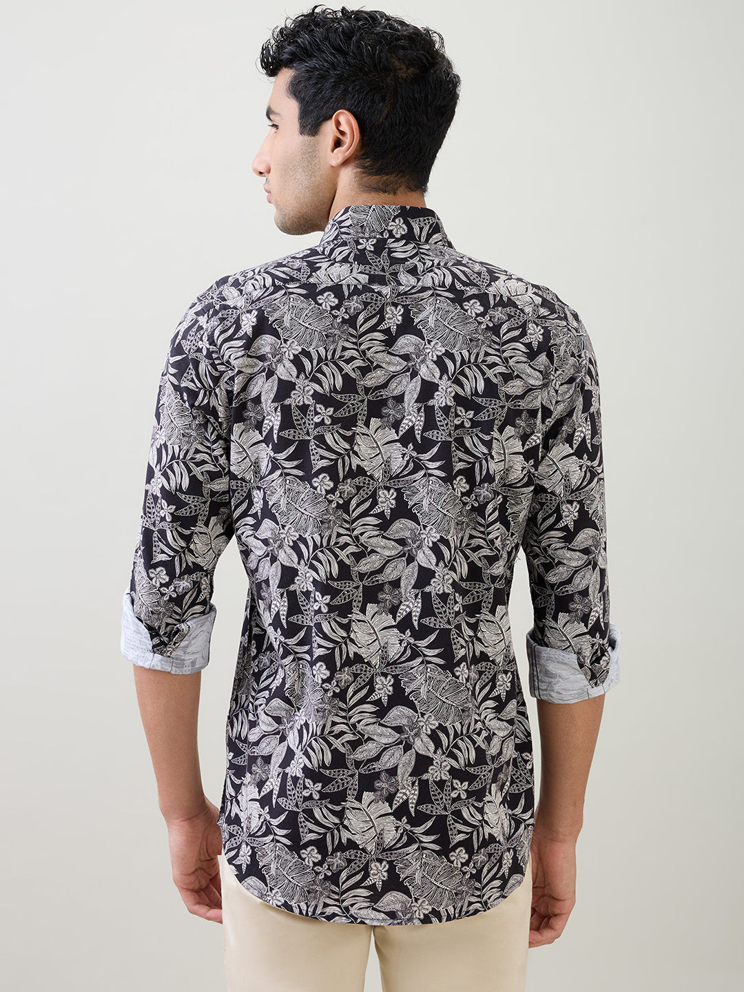 Colorplus Men Black Printed Regular Fit Cotton Full Sleeve Casual Shirt