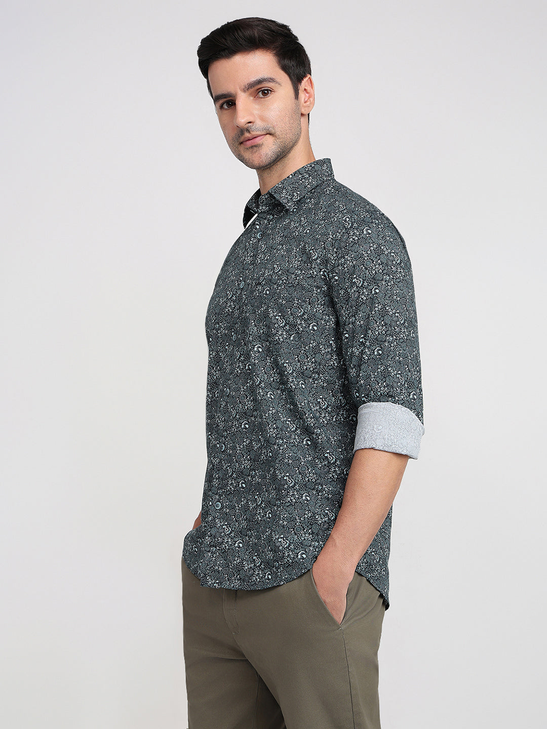 Colorplus Men Blue Printed Regular Fit Cotton Full Sleeve Casual Shirt