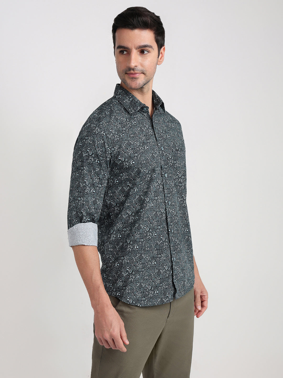 Colorplus Men Blue Printed Regular Fit Cotton Full Sleeve Casual Shirt