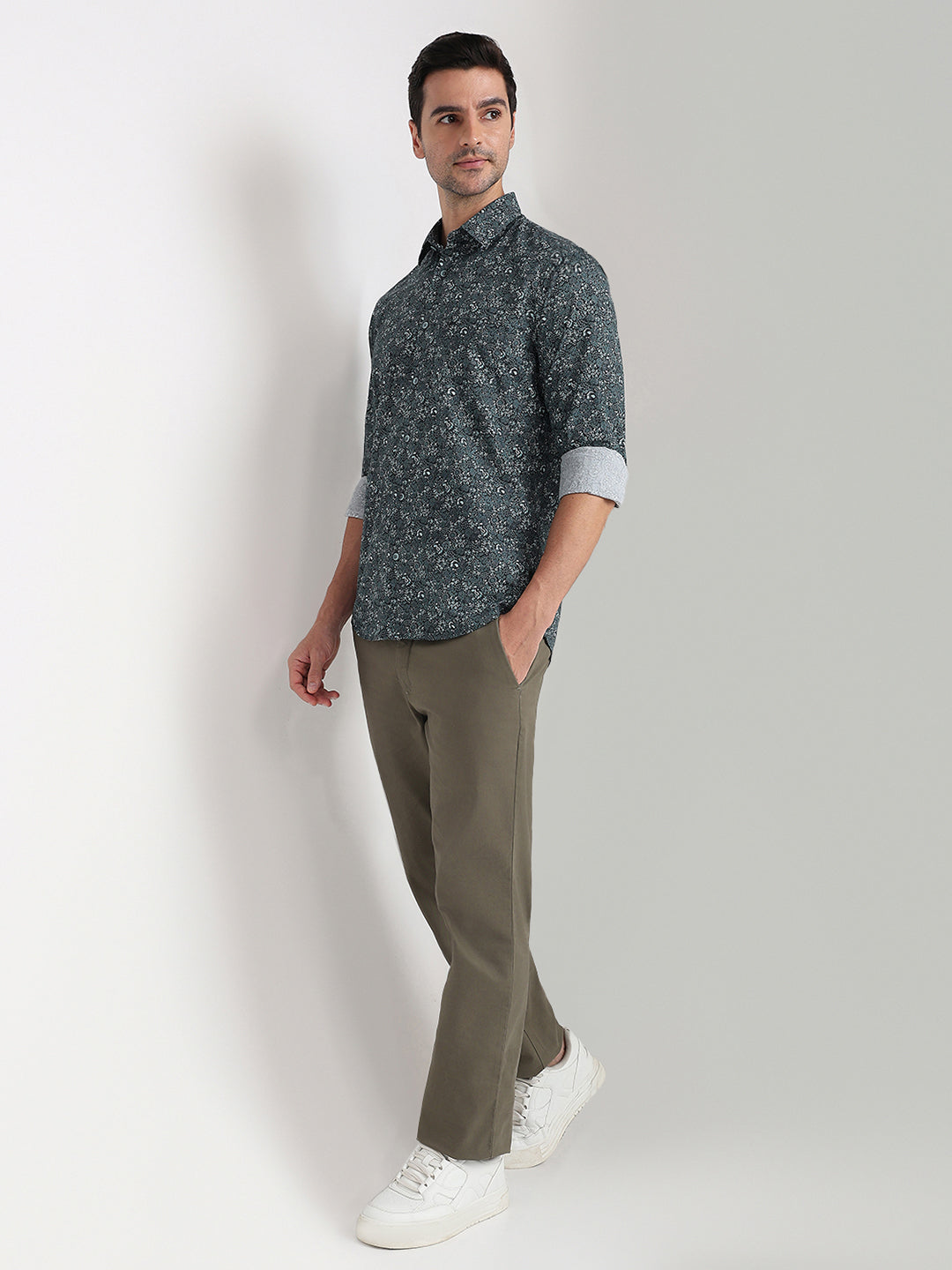 Colorplus Men Blue Printed Regular Fit Cotton Full Sleeve Casual Shirt