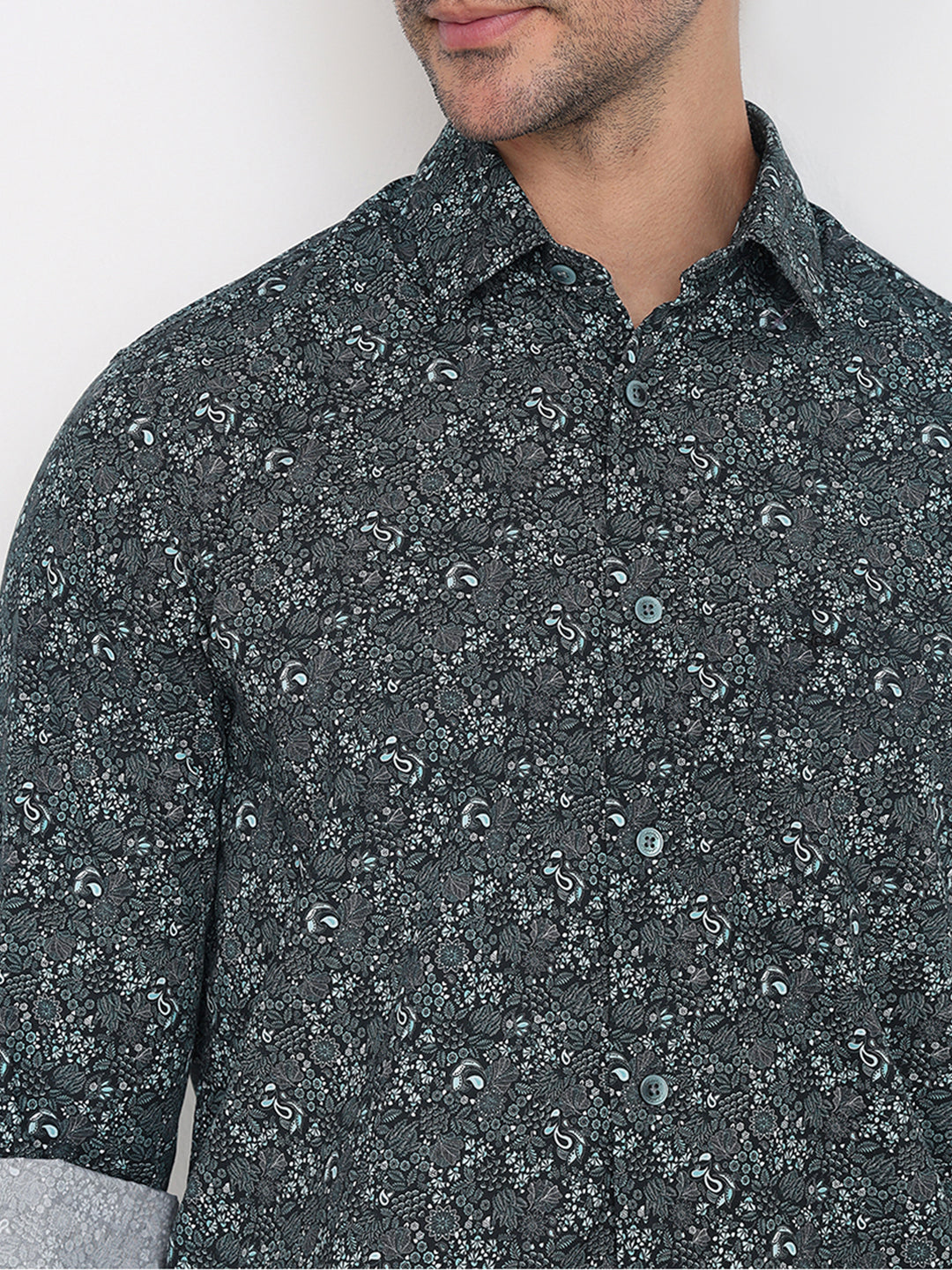 Colorplus Men Blue Printed Regular Fit Cotton Full Sleeve Casual Shirt