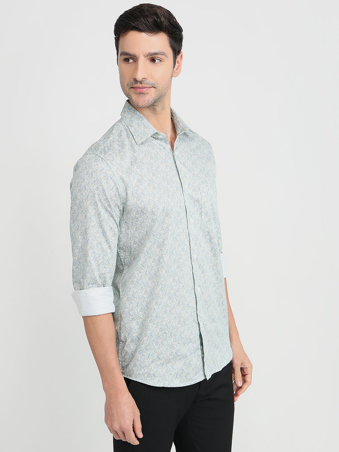 Colorplus Men Blue Printed Regular Fit Cotton Full Sleeve Casual Shirt