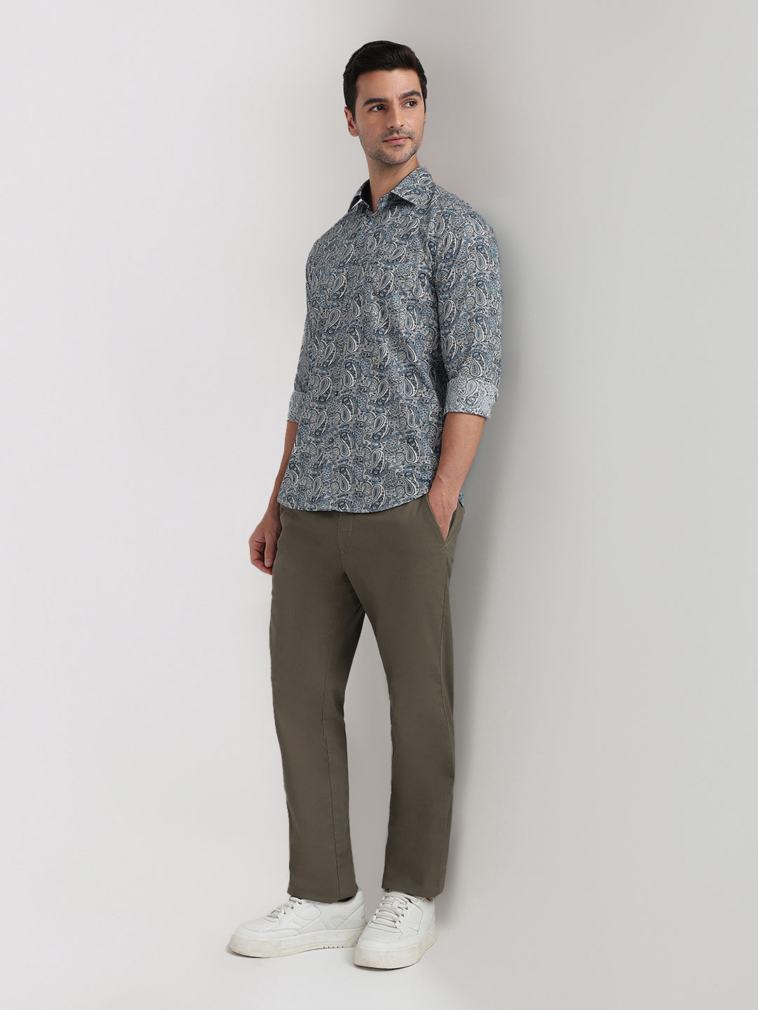 Colorplus Men Blue Printed Regular Fit Cotton Full Sleeve Casual Shirt