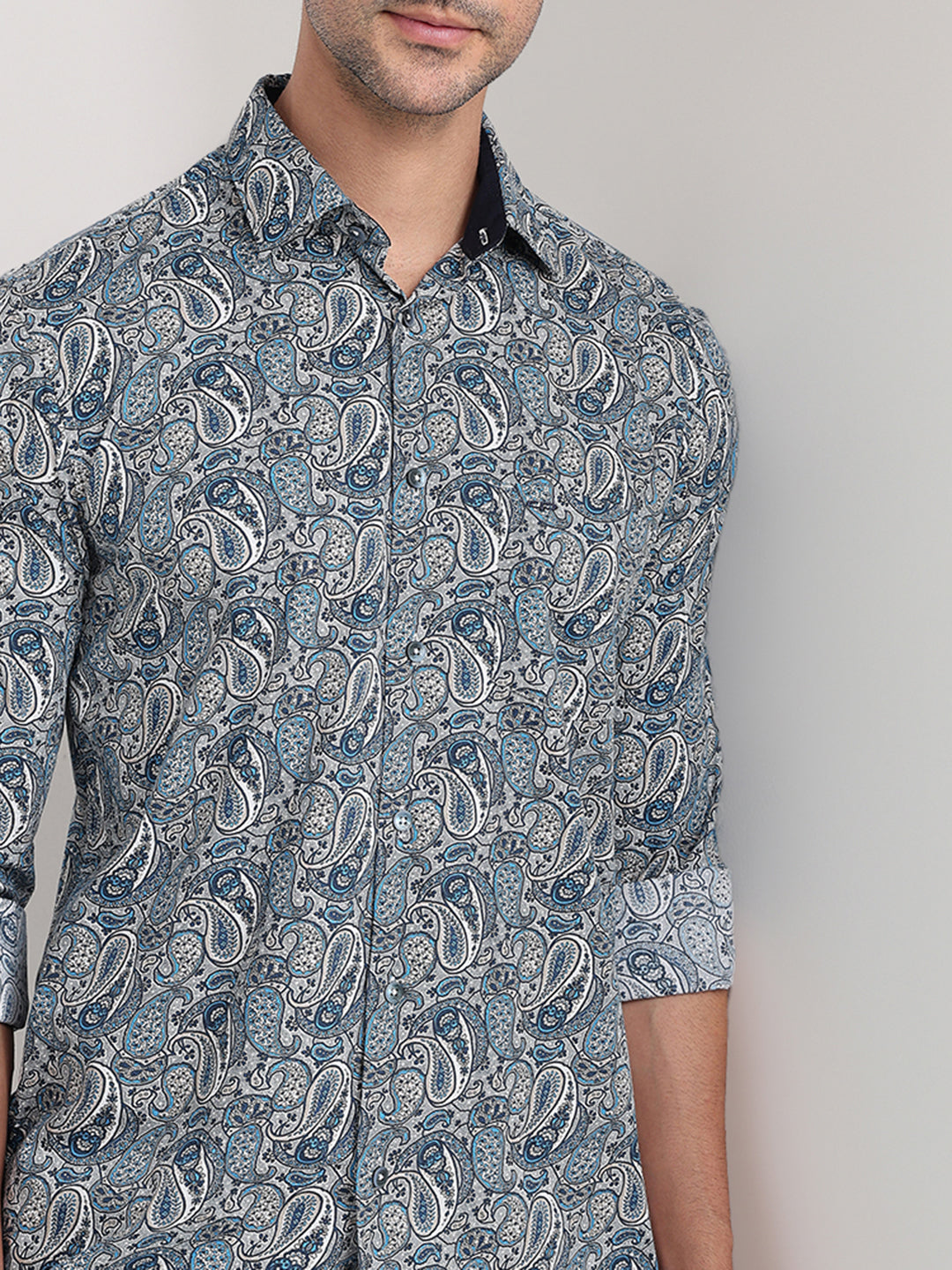 Colorplus Men Blue Printed Regular Fit Cotton Full Sleeve Casual Shirt