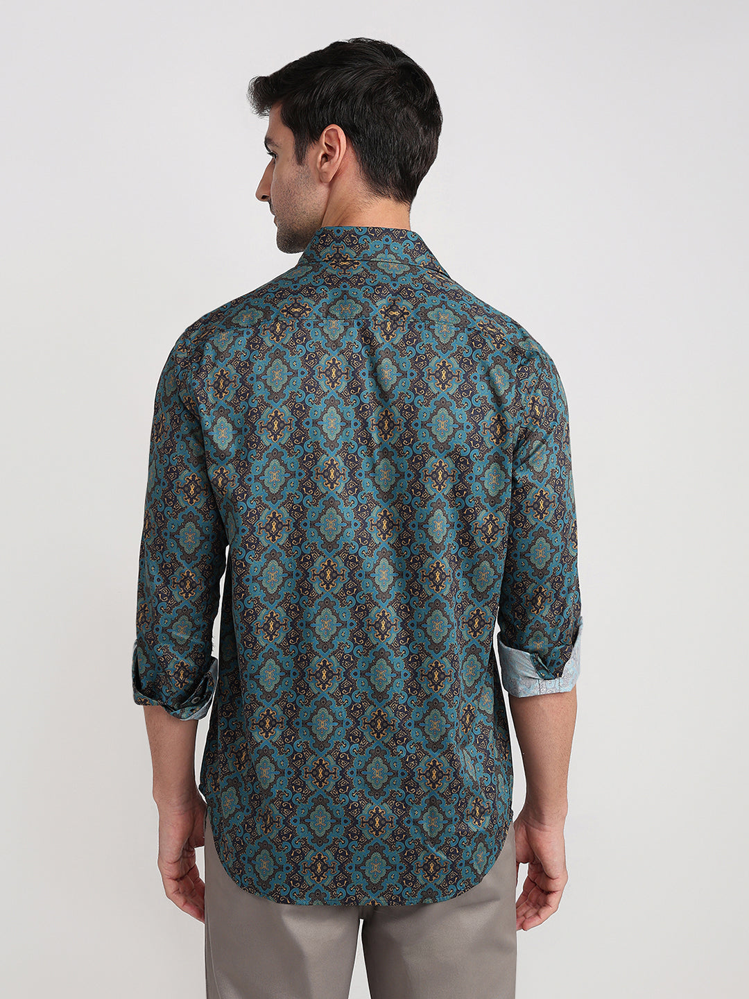 Colorplus Men Blue Printed Regular Fit Cotton Full Sleeve Casual Shirt