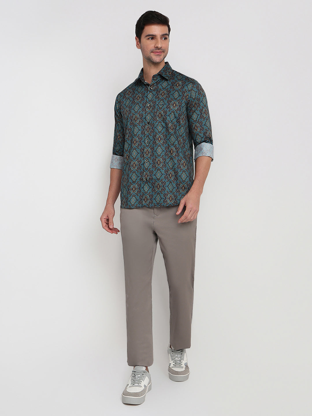 Colorplus Men Blue Printed Regular Fit Cotton Full Sleeve Casual Shirt