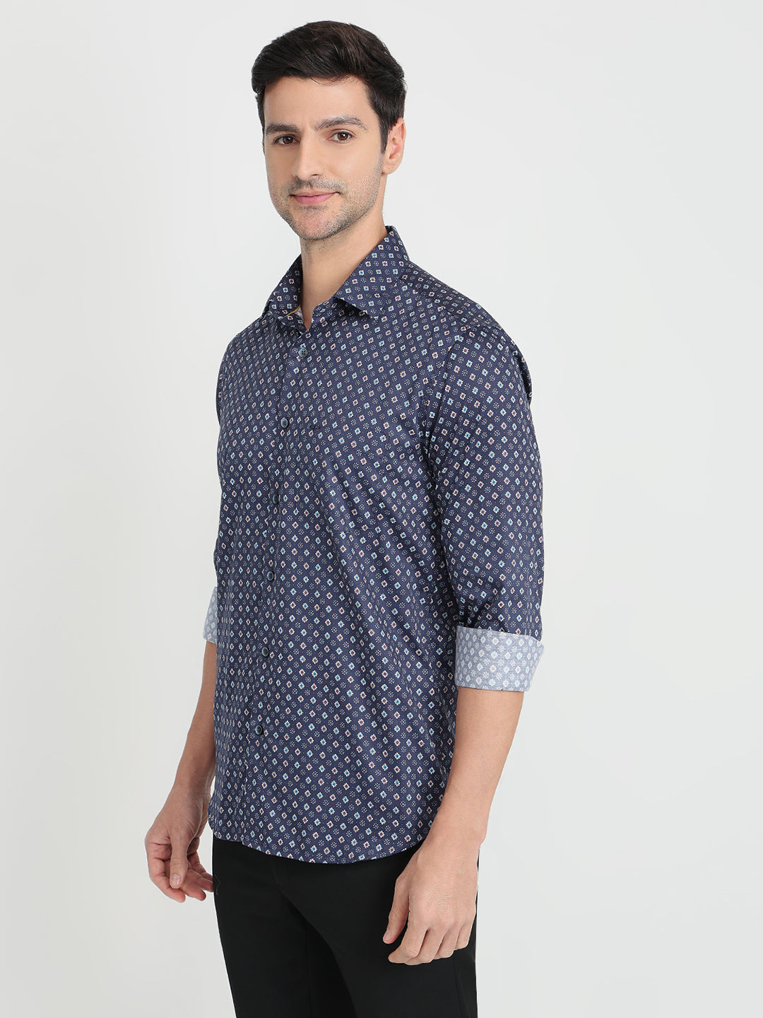 Colorplus Men Blue Printed Regular Fit Cotton Full Sleeve Casual Shirt