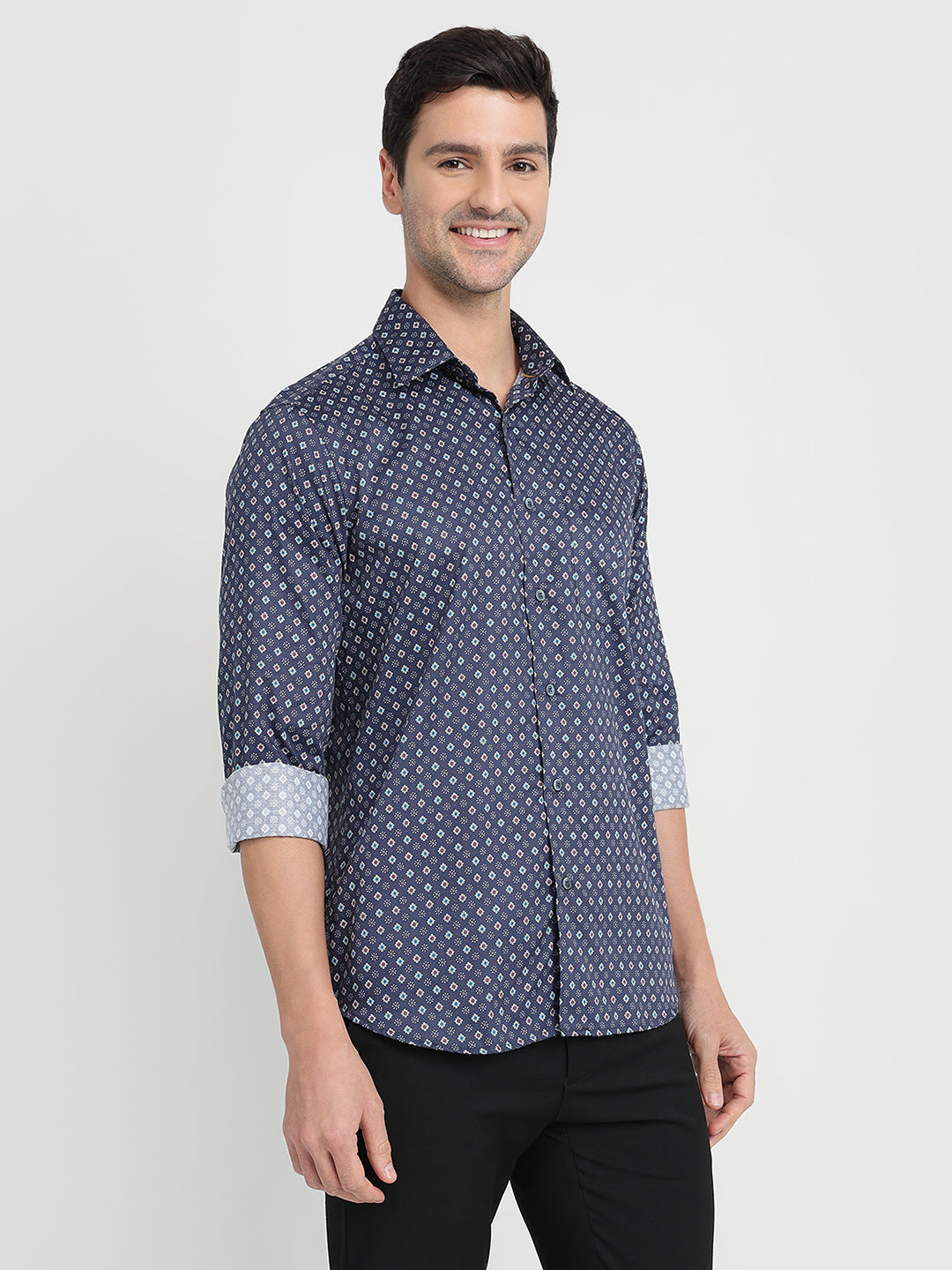 Colorplus Men Blue Printed Regular Fit Cotton Full Sleeve Casual Shirt