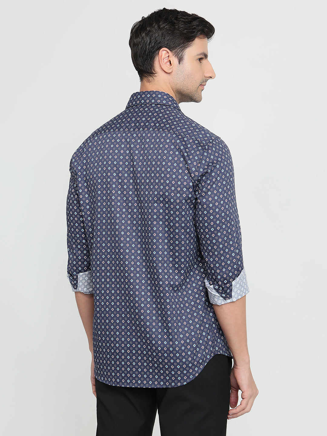 Colorplus Men Blue Printed Regular Fit Cotton Full Sleeve Casual Shirt