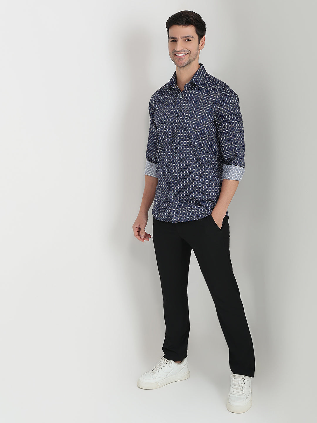 Colorplus Men Blue Printed Regular Fit Cotton Full Sleeve Casual Shirt