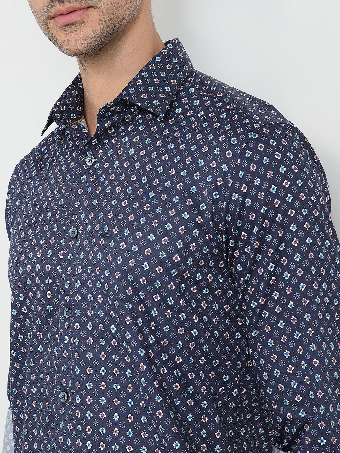 Colorplus Men Blue Printed Regular Fit Cotton Full Sleeve Casual Shirt