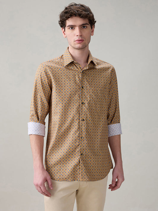 Colorplus Men Yellow Printed Regular Fit Cotton Full Sleeve Casual Shirt