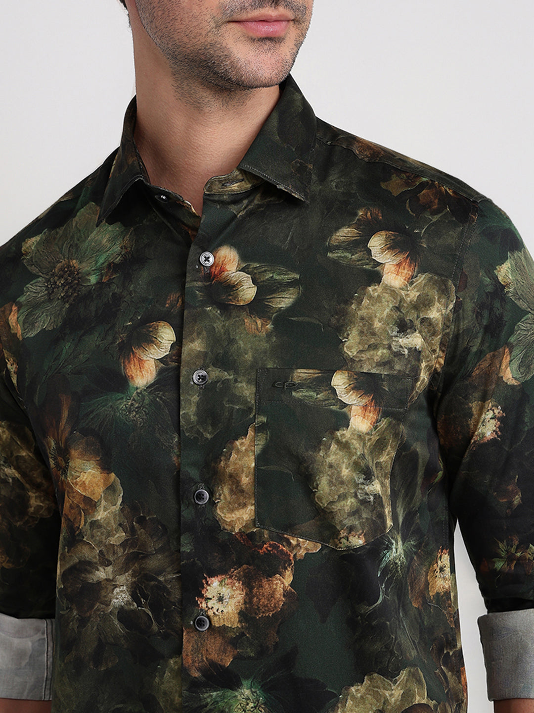 Colorplus Men Green Printed Regular Fit Cotton Full Sleeve Casual Shirt