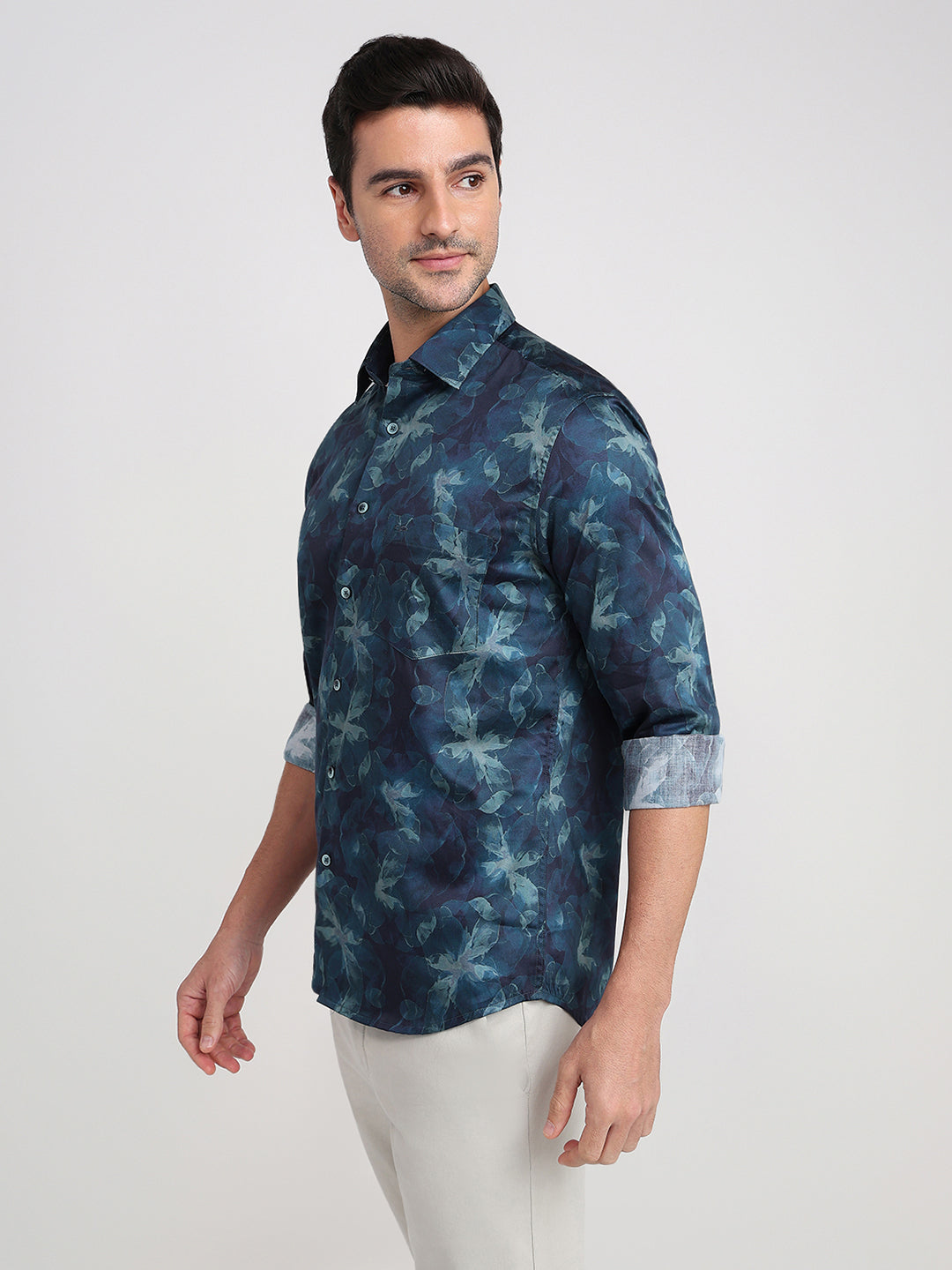 Colorplus Men Blue Printed Regular Fit Cotton Full Sleeve Casual Shirt
