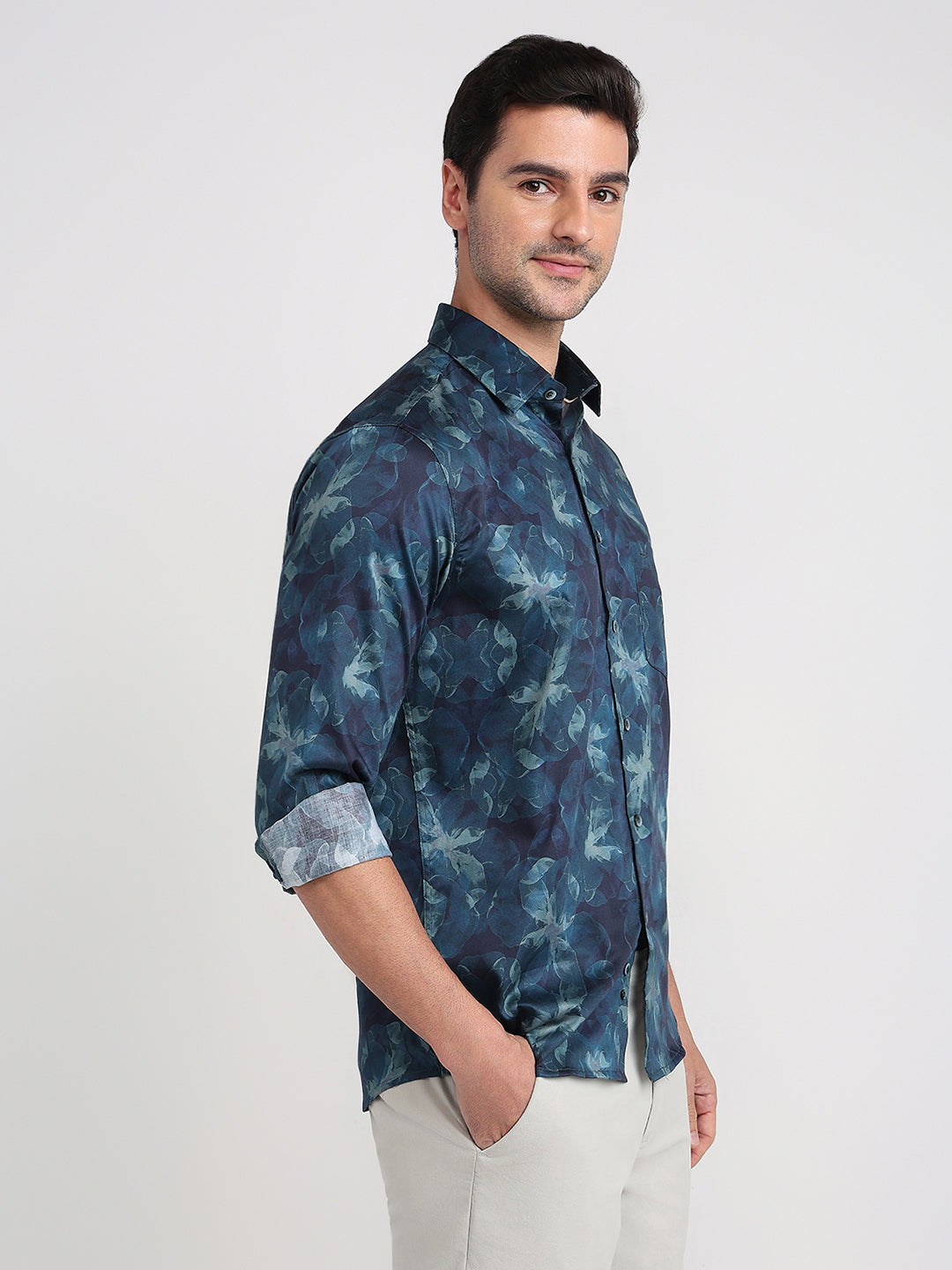 Colorplus Men Blue Printed Regular Fit Cotton Full Sleeve Casual Shirt
