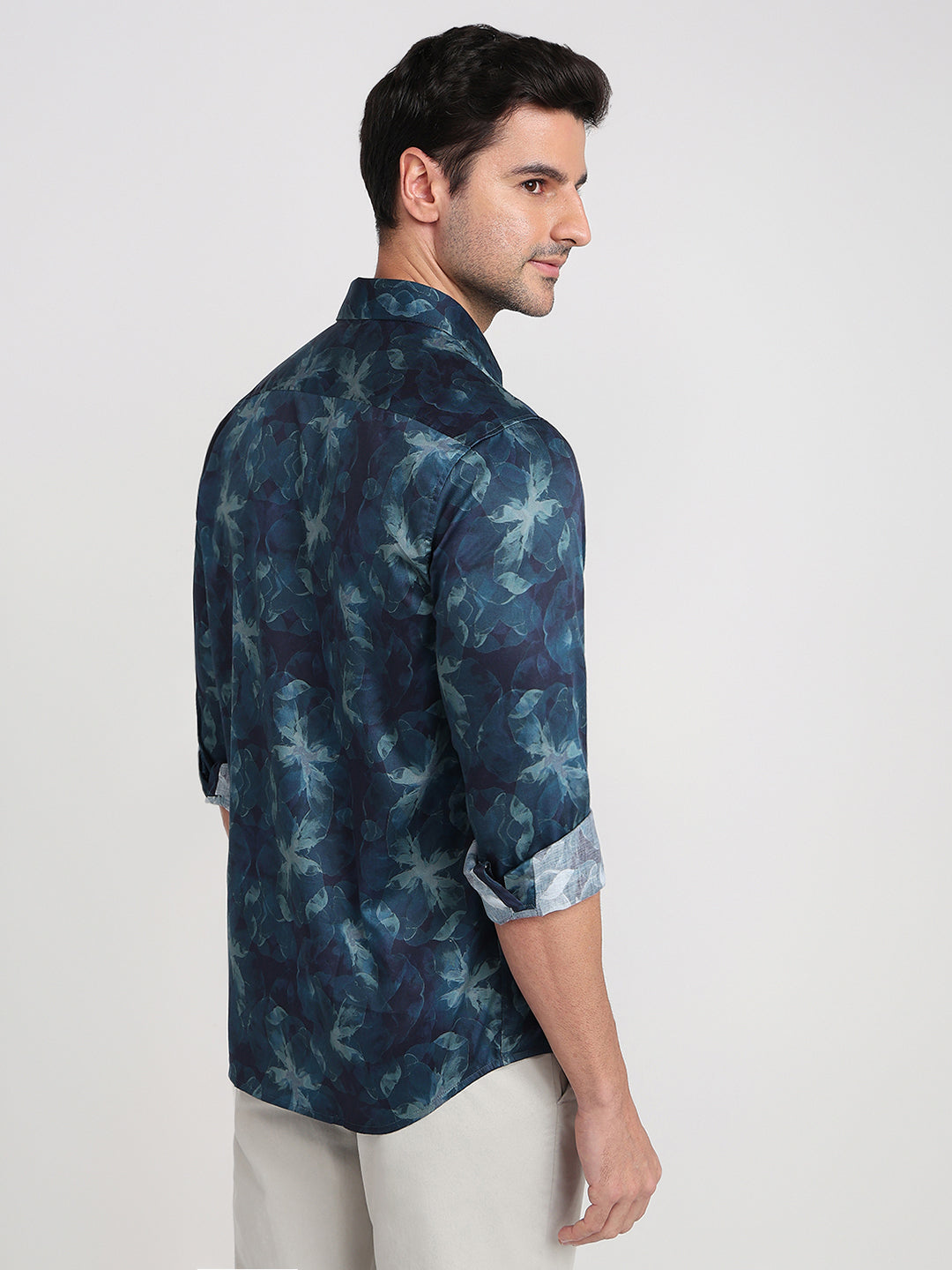 Colorplus Men Blue Printed Regular Fit Cotton Full Sleeve Casual Shirt