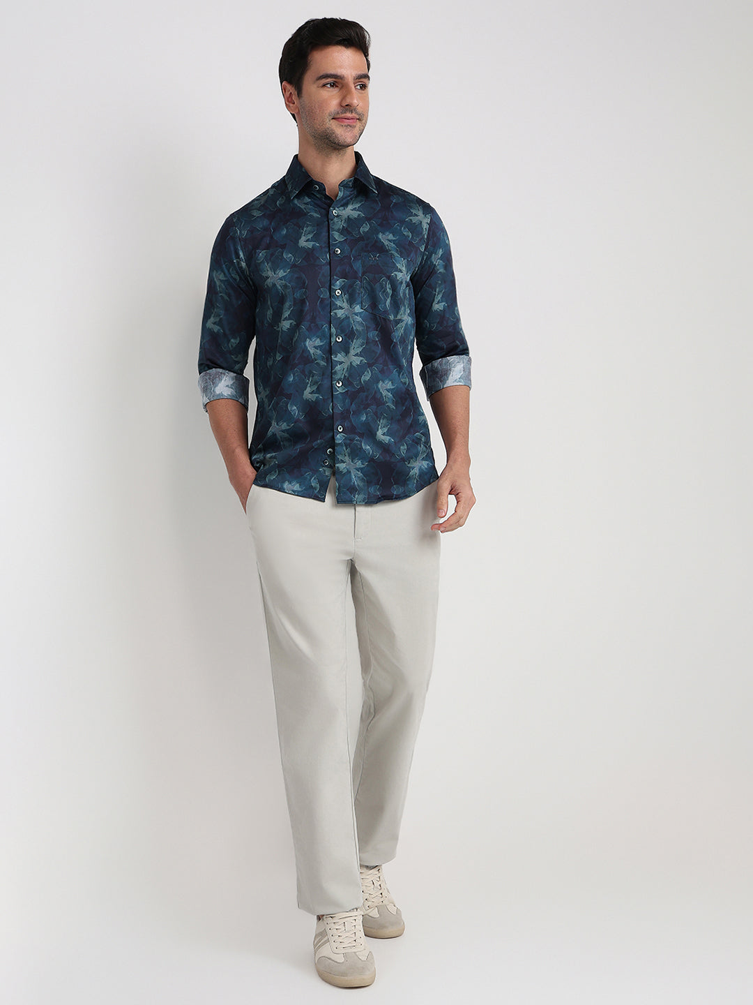 Colorplus Men Blue Printed Regular Fit Cotton Full Sleeve Casual Shirt