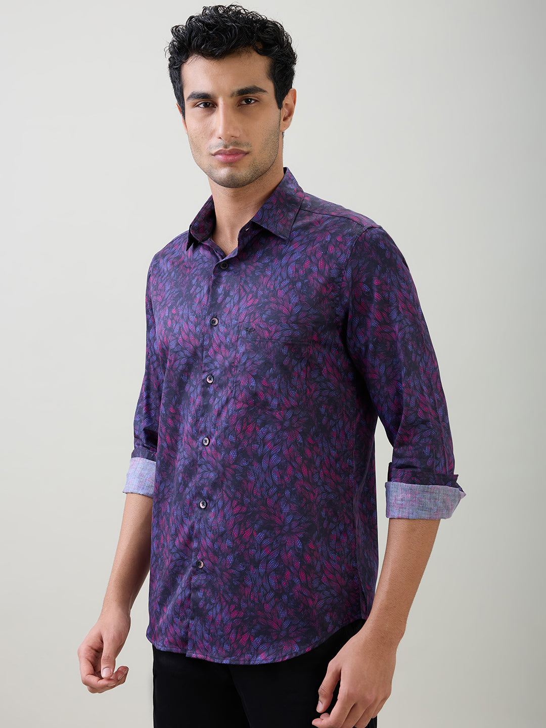 Colorplus Men Purple Printed Regular Fit Cotton Full Sleeve Casual Shirt