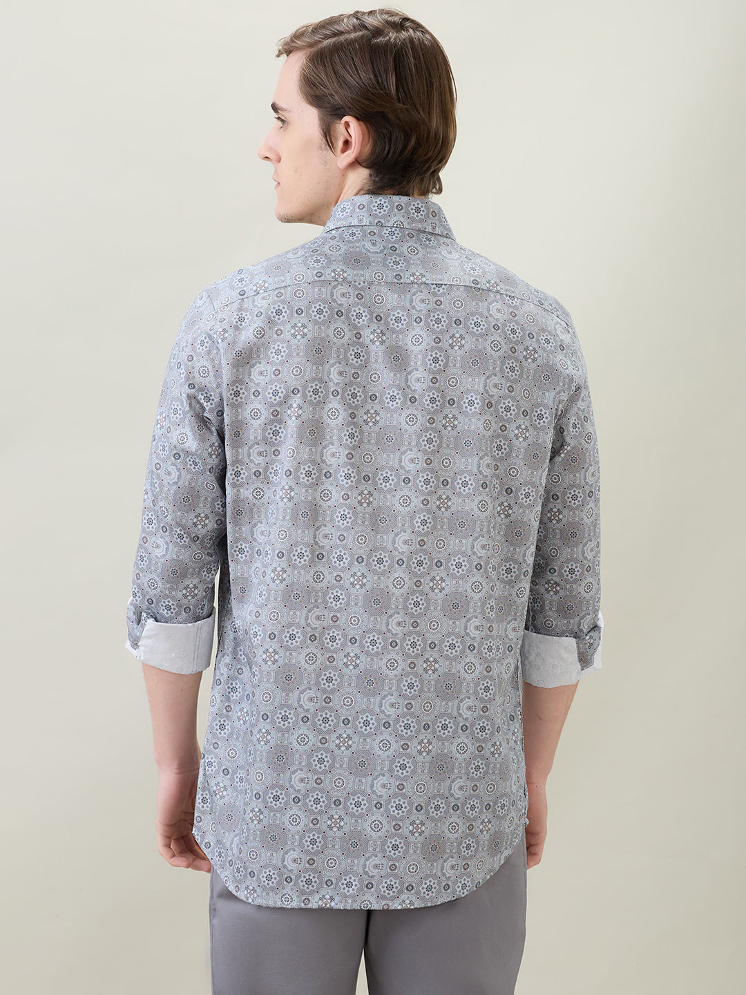 Colorplus Men Grey Printed Regular Fit Cotton Full Sleeve Casual Shirt