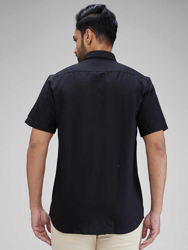 Colorplus Black Solid Piece Dyed Tailored Fit Linen Blend Casual Shirt