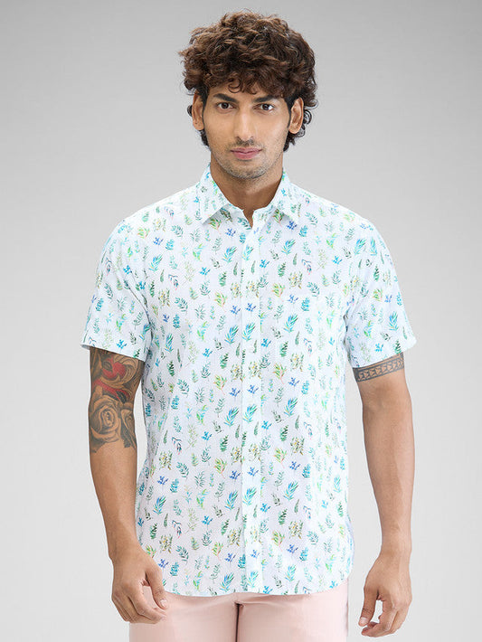 Colorplus Men Blue Printed Tailored Fit Cotton Casual Shirt