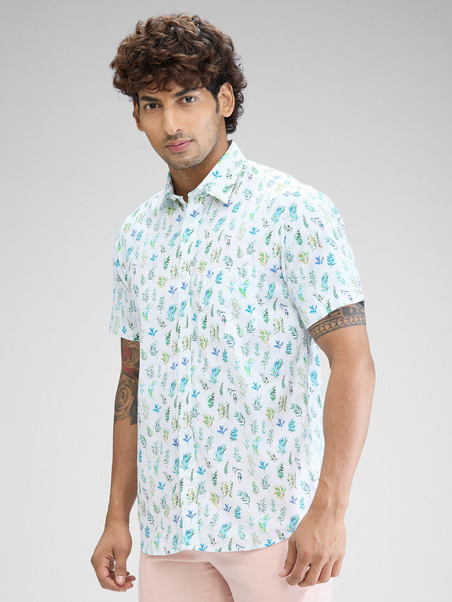 Colorplus Men Blue Printed Tailored Fit Cotton Casual Shirt