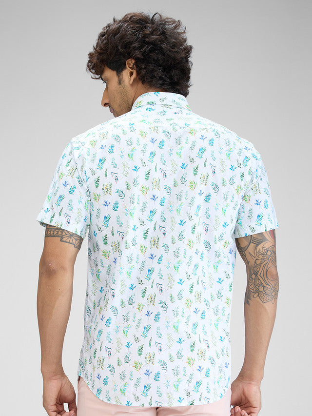 Colorplus Men Blue Printed Tailored Fit Cotton Casual Shirt