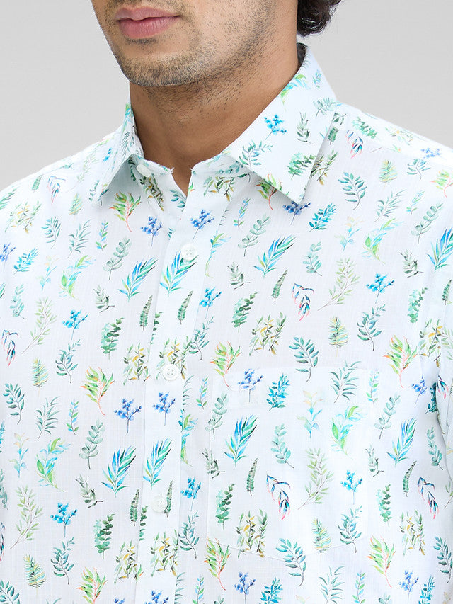 Colorplus Men Blue Printed Tailored Fit Cotton Casual Shirt