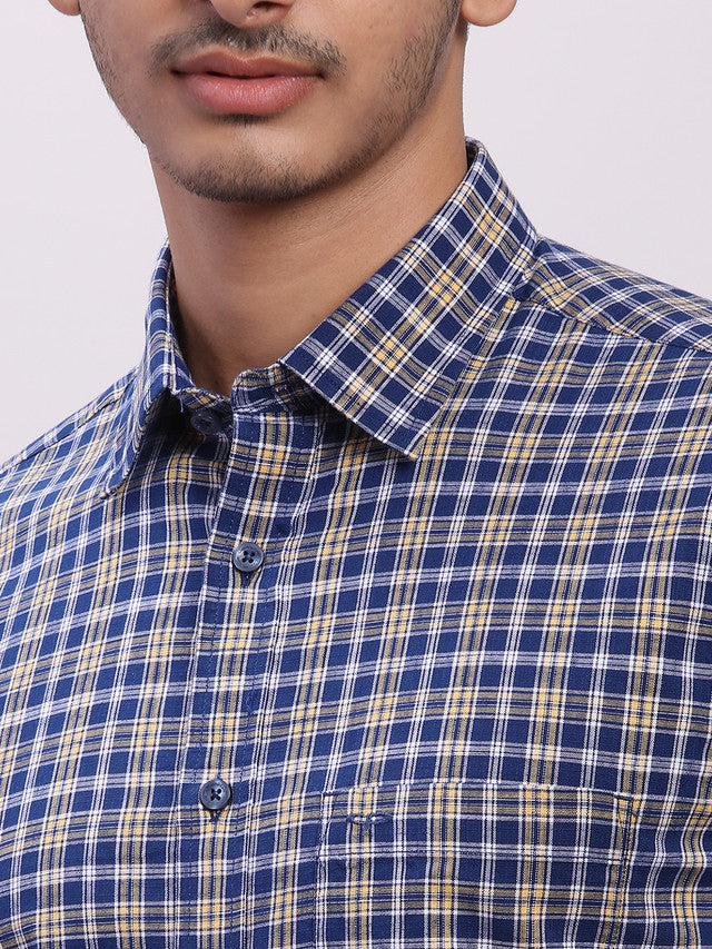 Colorplus Blue Checks Regular Fit Half Sleeve Cotton Shirt