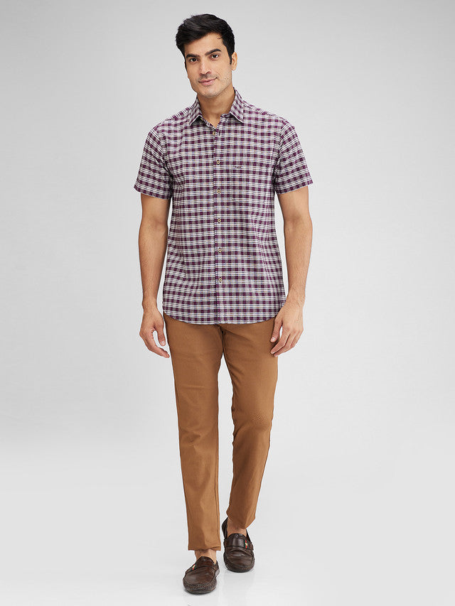 Colorplus Purple Checks Regular Fit Cotton Casual Shirt