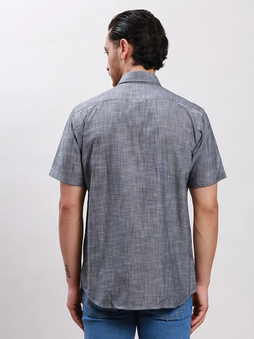 Colorplus Men Grey Tailored Fit Solid Cotton Half Sleeve Shirts