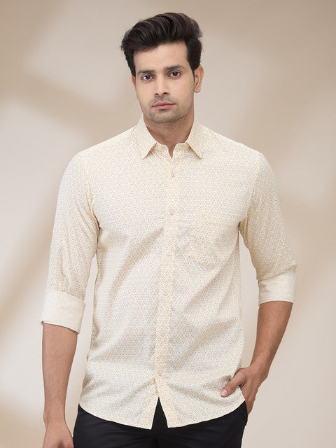Colorplus Men Brown Printed Regular Fit Cotton Grometric Print Casual Shirt